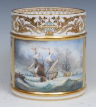 A Lynton porter mug, painted by Stefan Nowacki, signed, with a seascape, tall ships on choppy