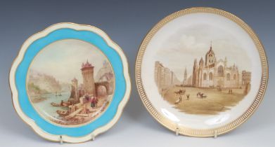 A Wedgwood shaped circular plate, painted by James Rouse Jnr, signed, with a scene of the Rhineland,