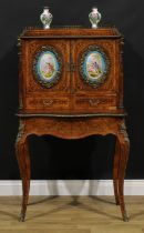 A 19th century French gilt metal and porcelain mounted kingwood and rosewood bonheur du jour form