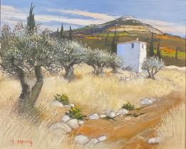 Andre Deymonaz (Bn.1946) Au Pays des Cigales signed, oil on canvas, 50.5cm x 61cm