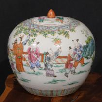 A 19th century Chinese famille rose ovoid ginger jar and cover, painted in polychrome enamels with