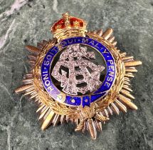 A 15ct gold diamond and enamel Royal Army Service Corps pin badge or sweetheart brooch, stamped '