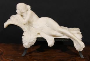 Giuseppe Gambogi (1862-1938), Italian, an alabaster and bronze, Reclining Oriental Nude, signed,