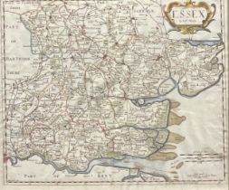 Robert Morden (c.1650 - 1703), an engraved and coloured two-page map, Essex, 36cm x 43cm