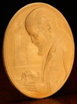 Alfred Lyndhurst Pocock (1882 - 1962), a plaster plaque, portrait of Peter Carl Faberge (1846 -