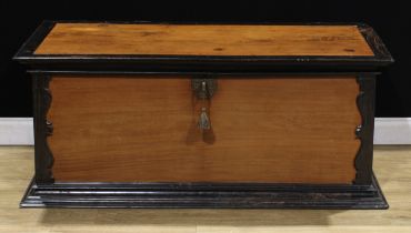 An 18th century Indo-Dutch coromandel and jackfruit chest, hinged top enclosing a till, shaped