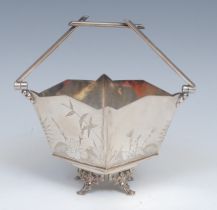 An Aesthetic Movement EPNS square sugar basket, in the Japonisme taste, in the manner Dr Christopher