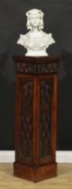 An Art Nouveau oak corner statuary pedestal, carved with stylised flowers and leaves, 112cm high,