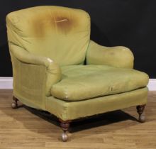 A 19th century Bridgewater type easy chair, by Howard & Sons, stuffed-over upholstery, stamped