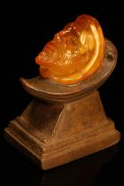 Alfred Lyndhurst Pocock (1882 - 1962), an amber carving, the head of a bearded man, sculpted