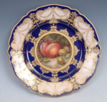 A Royal Worcester shaped circular plate, painted by Richard Sebright, signed, with ripe peaches