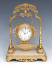 A 19th century French gilt bronze mantel timepiece, for the Chinese market, 8cm enamel clock dial