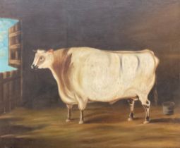 English Journeyman School (19th century) Naive Cattle Portrait, oil on canvas, 75cm x 90cm