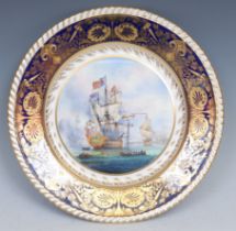 A Lynton plate, painted by Stefan Nowacki, signed, with a martitme scene, Unloading the Catch,