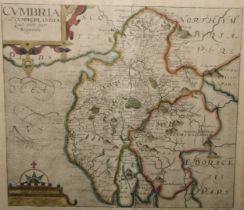 Johannes Kip (c.1652 - 1722), an engraved two-page coloured map, Cumbria, Cvmbria Sive