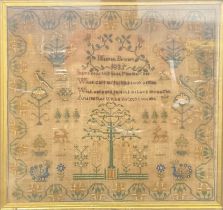 A William IV needlework sampler, by Hannah Brown, 1835, worked in coloured threads with verse,