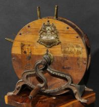 A Victorian country house knife sharpener, Kent's Patent, oak barrel, applied with brass plaque