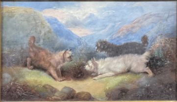Attributed to George Armfield (1810 - 1893) Dogs at a Rabbit Hole oil on board, 17cm x 30cm