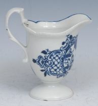 A Christian Liverpool silver shaped milk jug, painted in underglaze blue with Mother & Child and Man