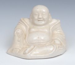 A Chinese crackle glazed model, of Budai, 17.5cm wide, early 20th century