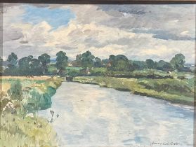 Bernard Adams (1884–1965) Quiet Day in the Meadows, signed, oil on board, 37cm x 49.5cm
