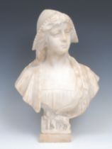 Italian School, 19th century, a Carrara marble bust, of a Dogaressa of Venice, the socle with the