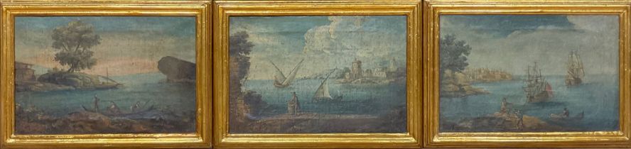 Dutch School (18th century) a set of three, Maritime Scenes, oil on canvas, 32cm x 49.5cm