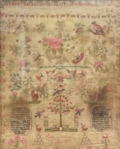 A William IV needlework sampler, by Ann *ustler, Agd (sic) 14, 1834, worked in coloured threads with