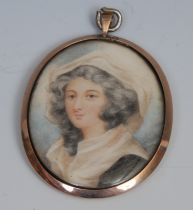 English School, 19th century, a portrait miniature, of a lady, head and shoulders, grey curly hair