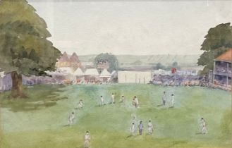 English School (20th century) The Cricket Match signed, watercolour, 18.5cm x 28.5cm