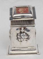 An Edwardian silver novelty lectern-form combination stamp box and table top vesta case, hinged
