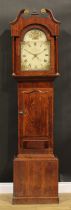 A George IV oak and mahogany longcase clock, 30.5cm arched dial inscribed Thos Hallam, Nottingham,