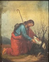 English School (19th century) The Good Shepherd, oil on tin, 23cm x 18cm