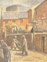 Mary Beresford Williams (b.1931) A Northern Street, inscribed to verso, oil on canvas, 34.5cm x 26cm