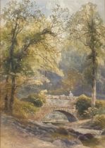Frank Gresley (1855 - 1936) Bridge over Tumbling Water signed, watercolour, 38cm x 27cm