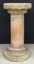 A 19th century sandstone garden pedestal, 80cm high, the top 40cm diameter