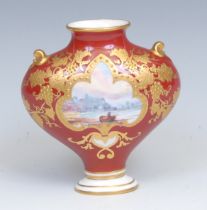 A Royal Crown Derby heart shaped specimen vase, painted with a seascape, decorated in gilt with