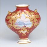 A Royal Crown Derby heart shaped specimen vase, painted with a seascape, decorated in gilt with