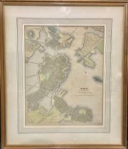 America - Davies, B R, an engraved and coloured map, Boston with Charlestown and Roxbury,