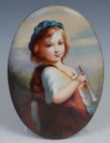 A Paragon porcelain oval plaque, painted after Robert Herdman R.S.A., signed F. Micklewright,