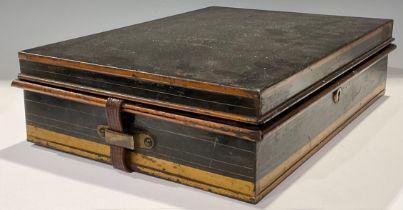 A 19th century Colonial japanned despatch box, by Robinson & Co, Singapore, hinged cover, fitted