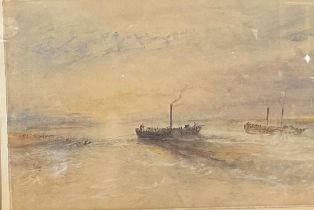 Circle of JMW Turner RA Sunrise on the Rhine, watercolour, 25cm x 36cm The mount with attribution