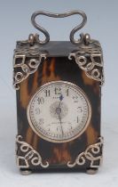 Asprey & Co , A late Victorian silver-mounted tortoiseshell boudoir clock timepiece, silvered