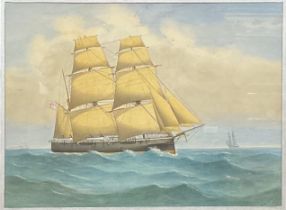 R Wilkins (19th century) Ship in Full Sail signed, watercolour, 23.5cm x 33cm