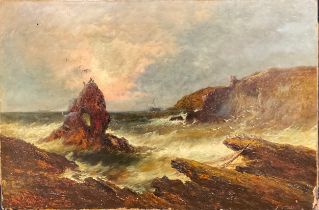 English School (19th century) Cornish Coast, indistinctly signed and inscribed, oil on canvas, 51.
