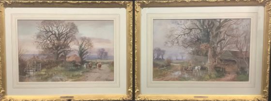 Henry Charles Fox (1860 - 1925) A pair, Crossing The Ford and Returning Home signed, watercolours,