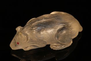 Alfred Lyndhurst Pocock (1882 - 1962), a rock crystal carving, of a mouse, ruby eyes, 5.5cm long,