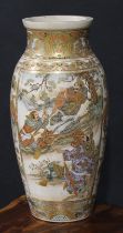 A Japanese Satsuma ovoid vase, painted in the typical palette with samurai, 48cm high, Meiji period