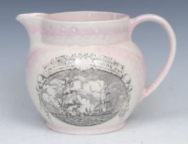 The War of 1812 - a Sunderland lustre ovoid jug, transfer printed with a titled vignette,