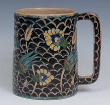 A Middle-Eastern spreading cylindrical mug, painted in the Persian Islamic taste, 14cm high, early